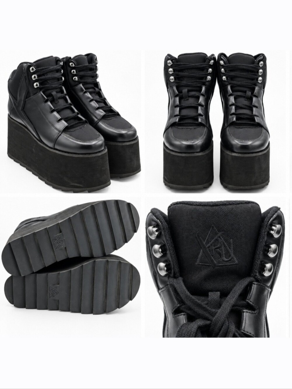 YRU Platform Lace-Up Ankle Boots - Black